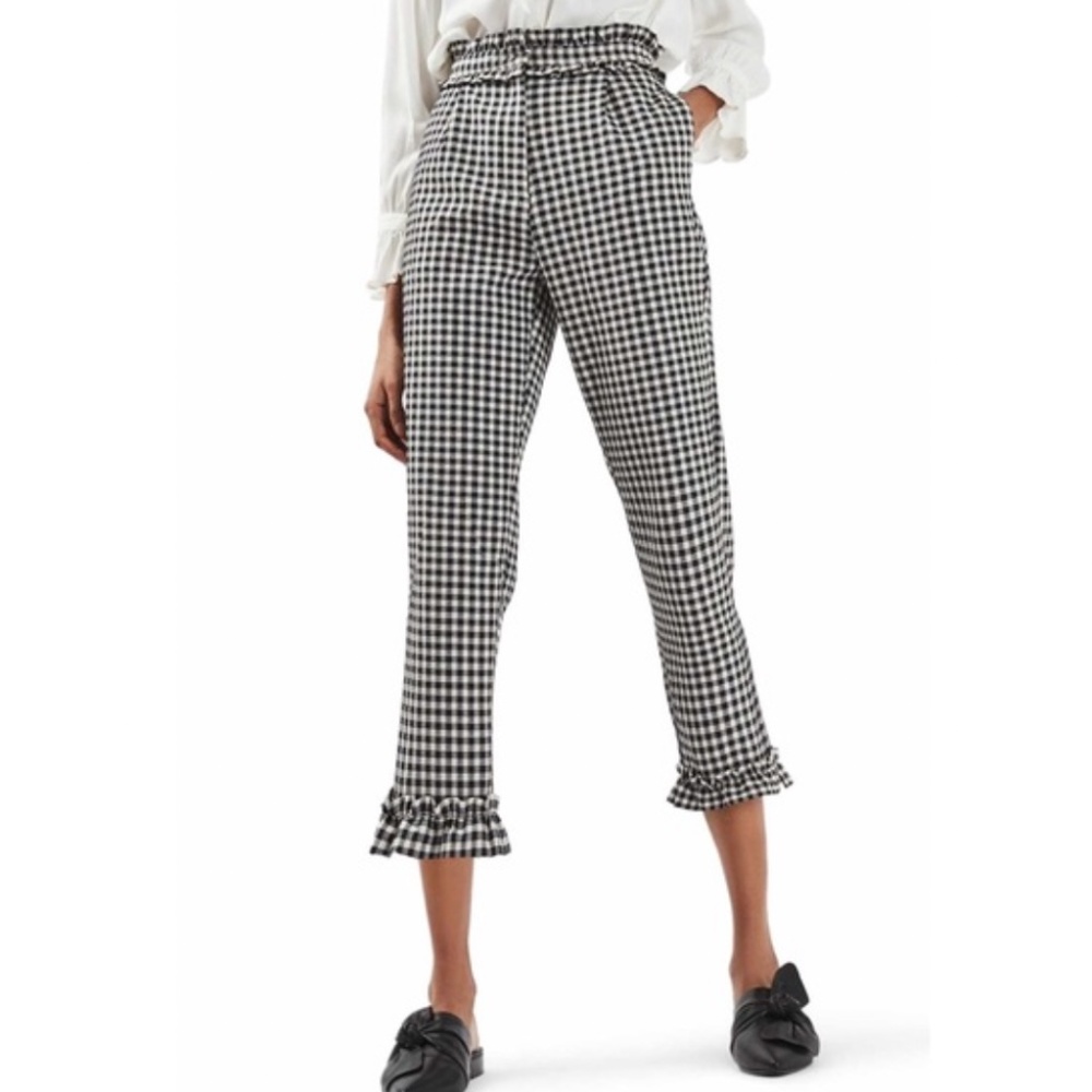 Topshop Gingham Ruffle Crop Pants